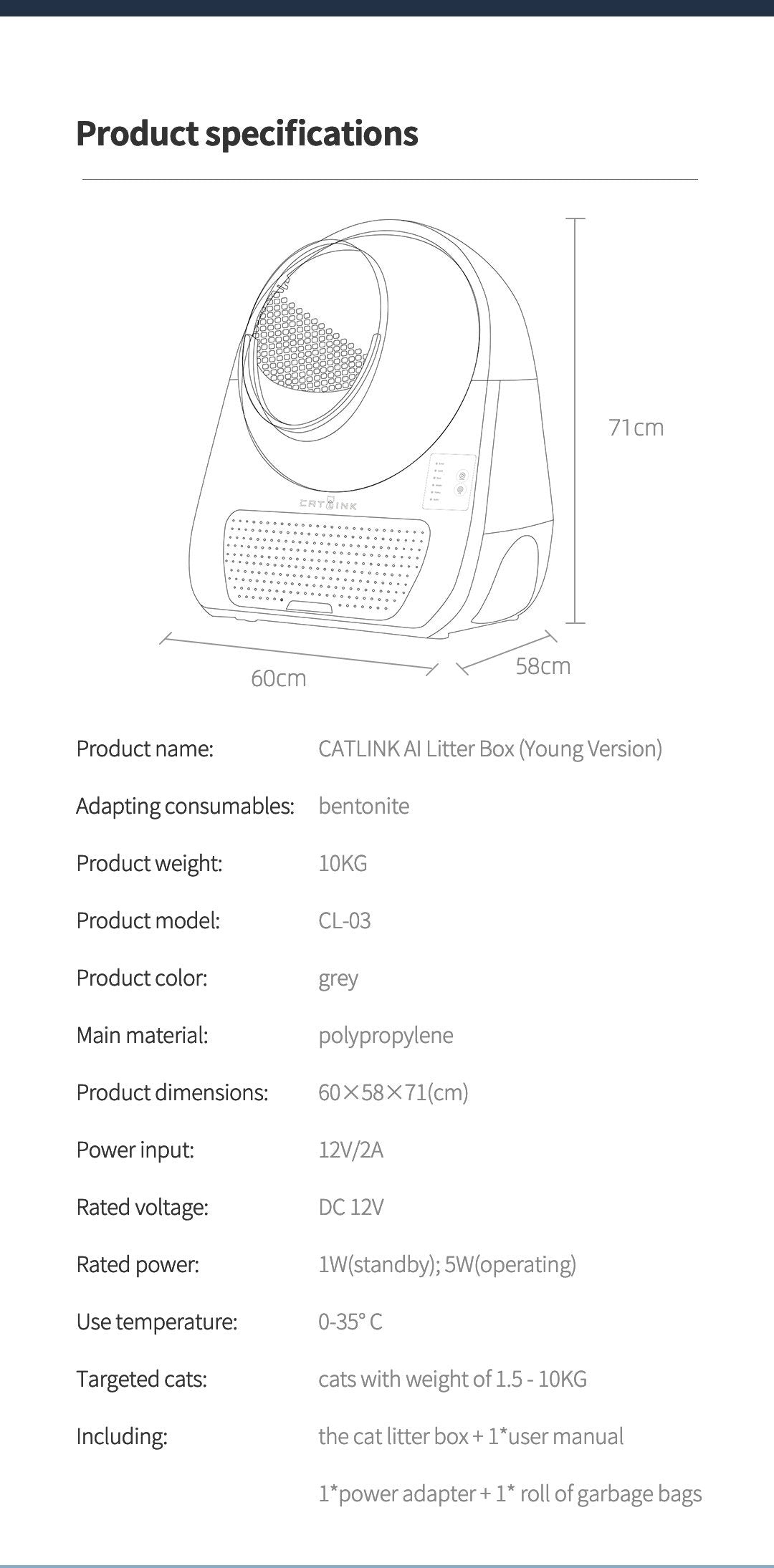 CATLINK SCOOPER Self-Clean Cat Litter Box – Young (Non Wifi) – Grey